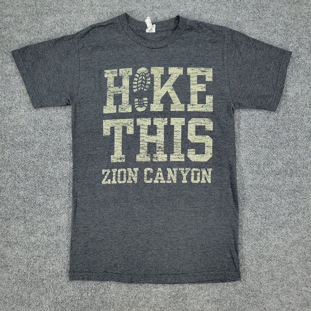 Zion Canyon Shirt Men's Small Gray Hike This Outdoors Graphic Tee Short Sleeve